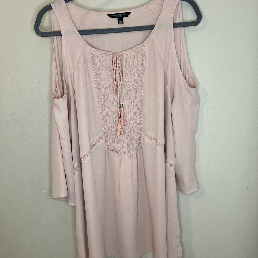 Cold shoulder pale pink blouse